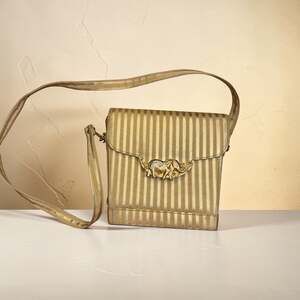 Vintage TangoBag Gold Striped Crossbody Bag Elephant Clasp